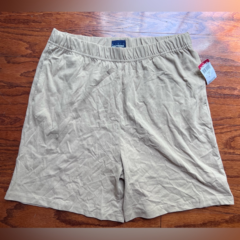 Basic Editions Beige Cotton Knit Shorts with Elastic Waist